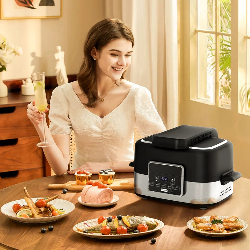 5-in-1 Multi-function Electric Air Fryer, Smart Push Button Control Panel, Fry & Roast & Bake , Easy to Hold & Clean, 1450W