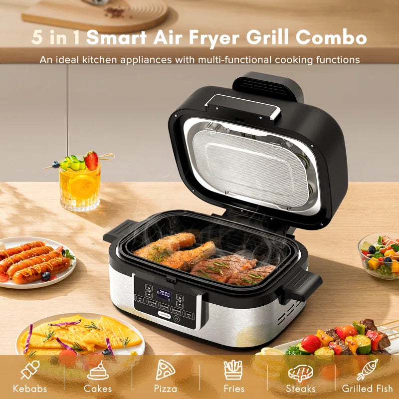 5-in-1 Multi-function Electric Air Fryer, Smart Push Button Control Panel, Fry & Roast & Bake , Easy to Hold & Clean, 1450W