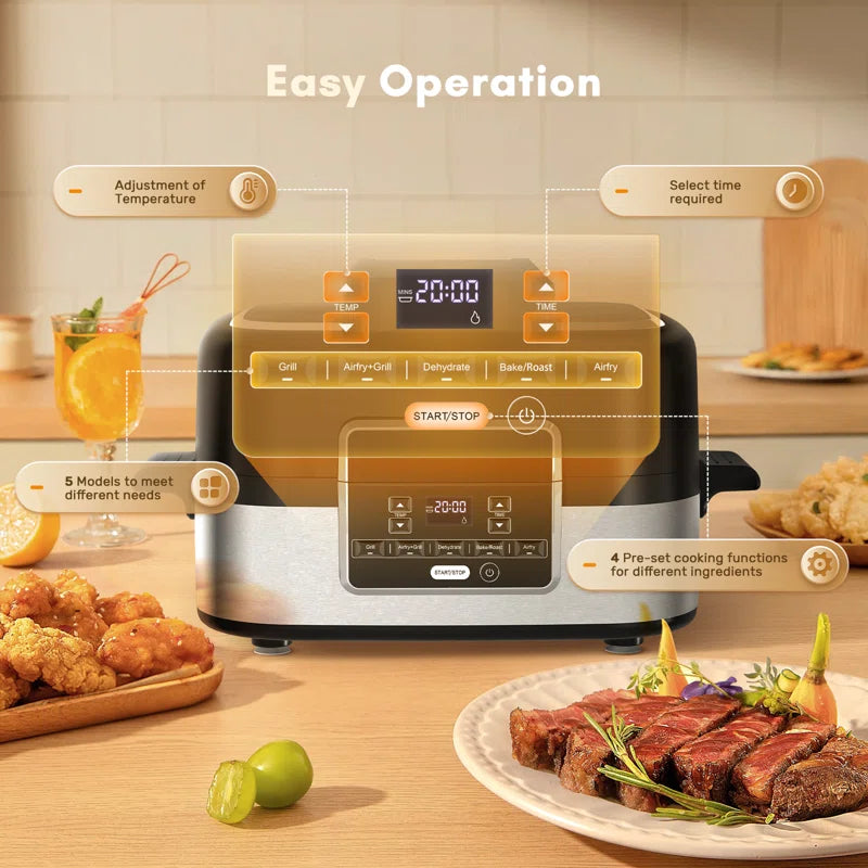5-in-1 Multi-function Electric Air Fryer, Smart Push Button Control Panel, Fry & Roast & Bake , Easy to Hold & Clean, 1450W