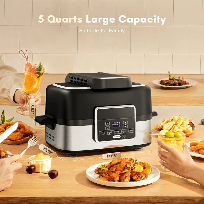 5-in-1 Multi-function Electric Air Fryer, Smart Push Button Control Panel, Fry & Roast & Bake , Easy to Hold & Clean, 1450W
