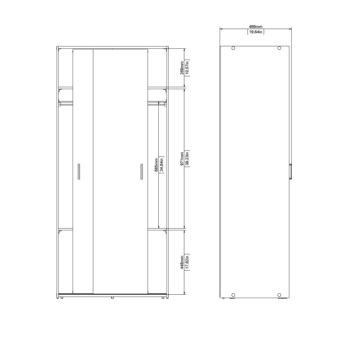 Space Wardrobe with 2 Sliding Doors in White