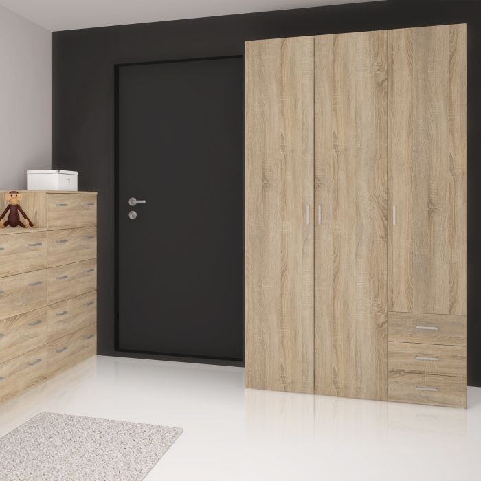 Space Wardrobe - 3 Doors 3 Drawers in Oak 2000