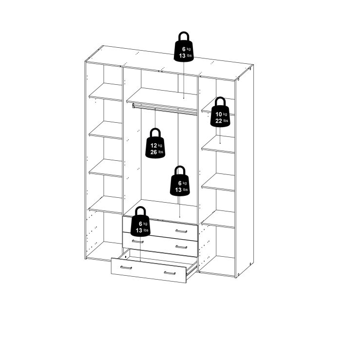 Space Wardrobe - 4 Doors 3 Drawers in White 2000