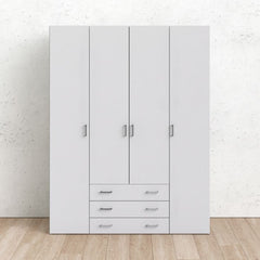 Space Wardrobe - 4 Doors 3 Drawers in White 2000