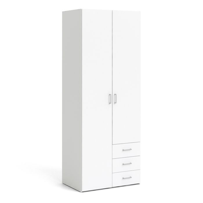 Space Wardrobe - 2 Doors 3 Drawers in White 2000