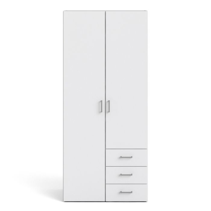 Space Wardrobe with 2 doors + 3 drawers White 1750