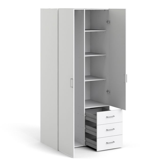 Space Wardrobe with 2 doors + 3 drawers White 1750