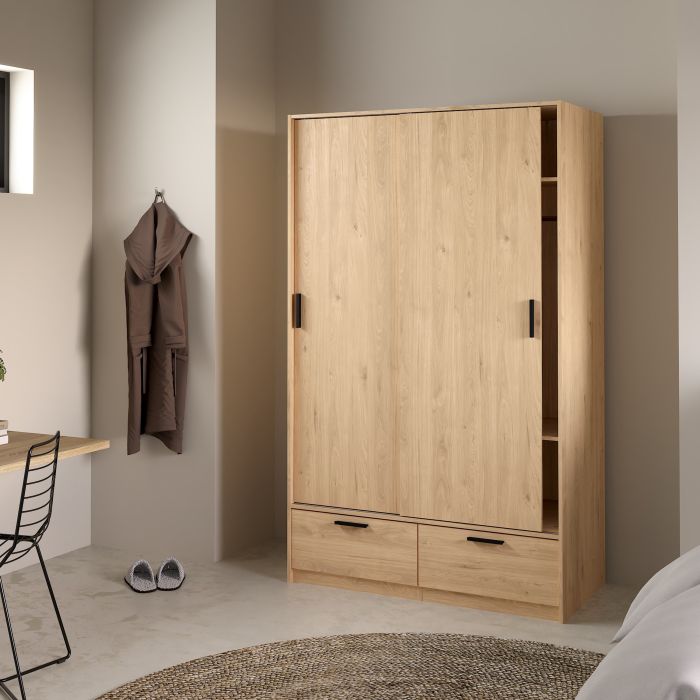 Line Wardrobe with 2 Doors 2 Drawers in Jackson Hickory Oak