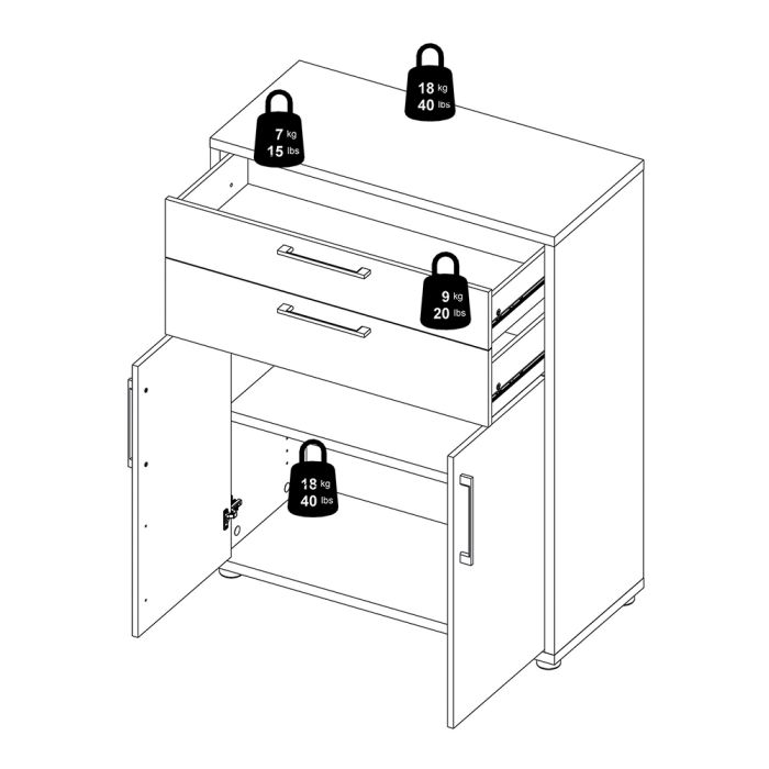 Prima Bookcase 1 Shelf With 2 Drawers 2 Doors In Black Woodgrain