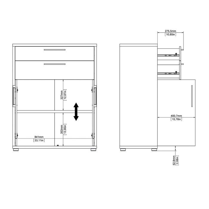 Prima Bookcase 1 Shelf with 2 Drawers 2 Doors in Oak