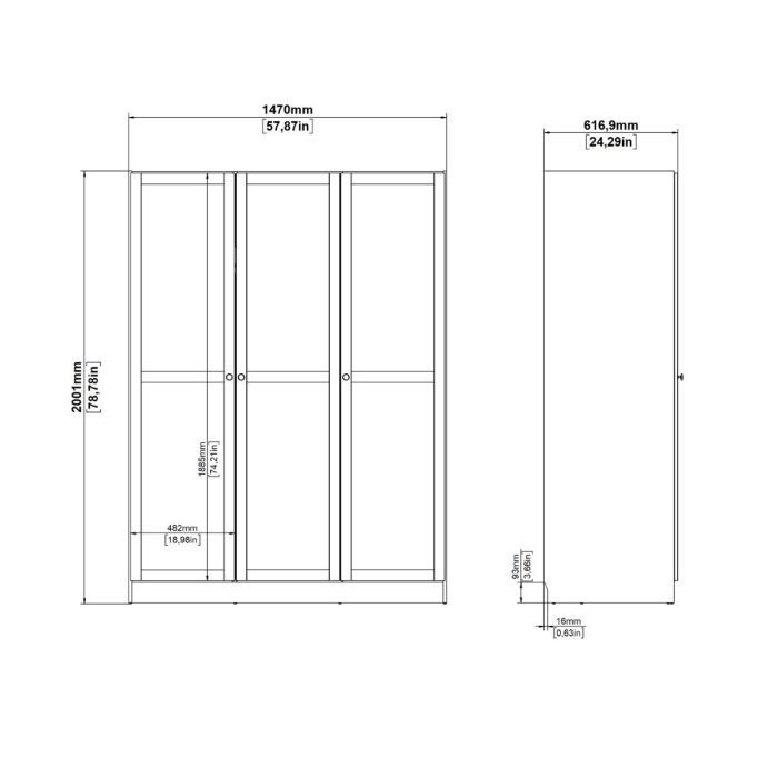 Brande Wardrobe with 3 Frame Doors in White