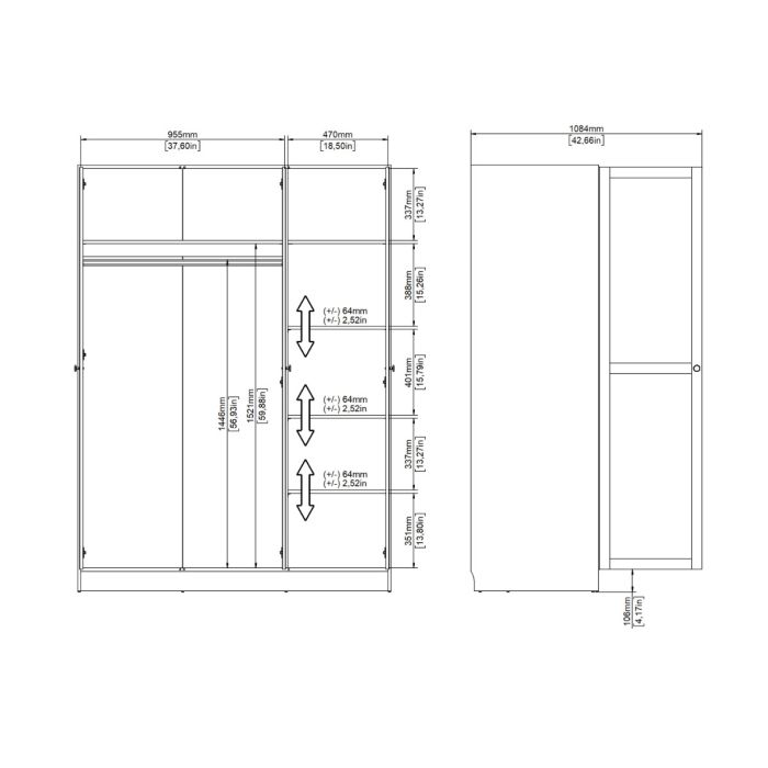 Brande Wardrobe with 3 Frame Doors in Jackson Hickory Oak