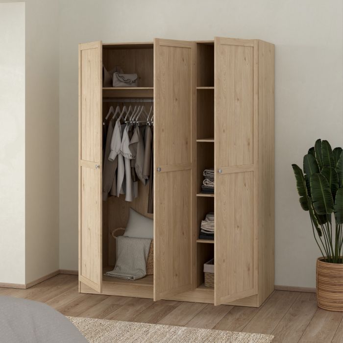 Brande Wardrobe with 3 Frame Doors in Jackson Hickory Oak