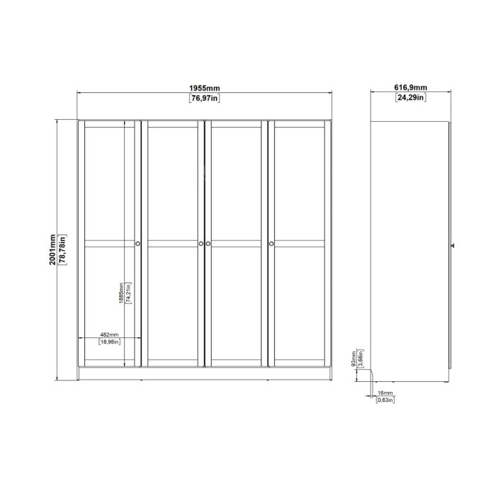 Brande Wardrobe with 4 Frame Doors in Jackson Hickory Oak