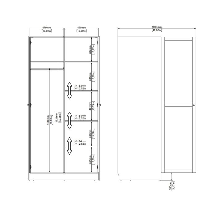 Brande Wardrobe with 2 Frame Doors in White