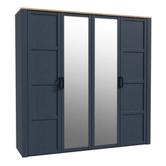 Bohol 2 Door 2 Mirrored Door Wardrobe in Navy/Oak