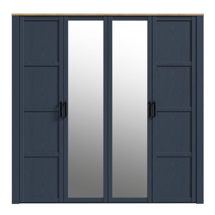 Bohol 2 Door 2 Mirrored Door Wardrobe in Navy/Oak