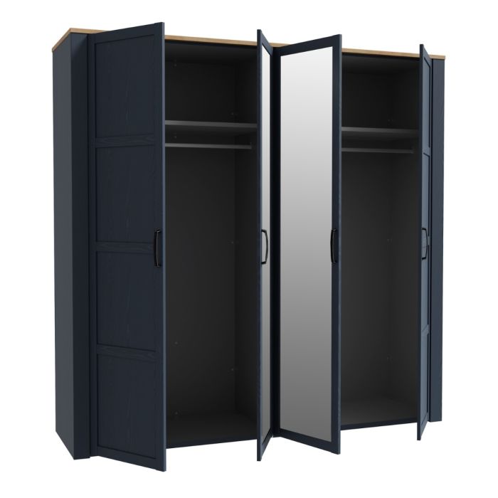 Bohol 2 Door 2 Mirrored Door Wardrobe in Navy/Oak