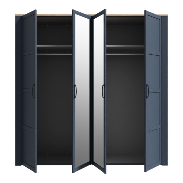 Bohol 2 Door 2 Mirrored Door Wardrobe in Navy/Oak