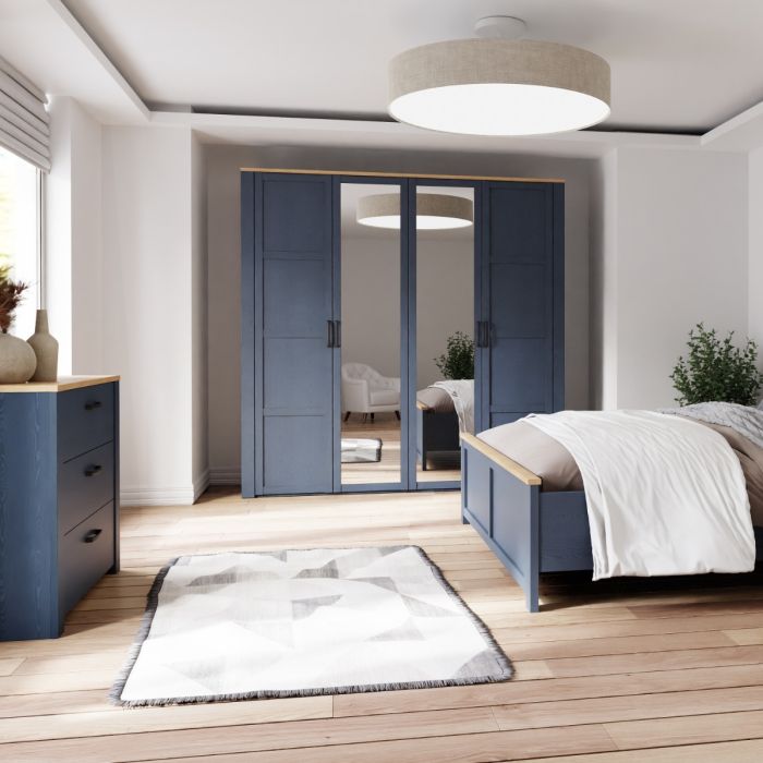 Bohol 2 Door 2 Mirrored Door Wardrobe in Navy/Oak