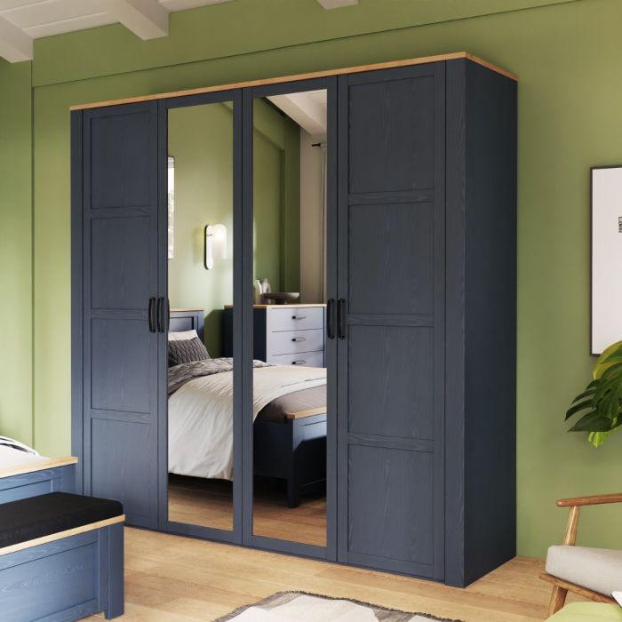 Bohol 2 Door 2 Mirrored Door Wardrobe in Navy/Oak