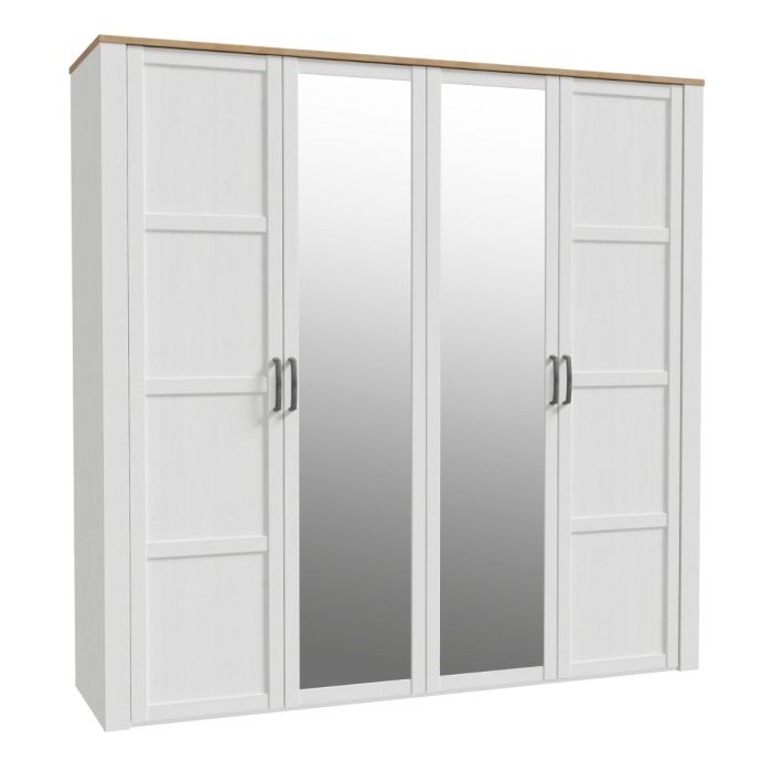 Bohol 2 Door 2 Mirrored Door Wardrobe in White/Riviera Oak