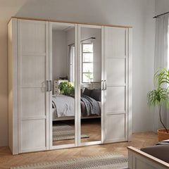 Bohol 2 Door 2 Mirrored Door Wardrobe in White/Riviera Oak