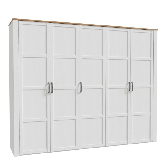 Bohol 5 Door Wardrobe in White/Riviera Oak