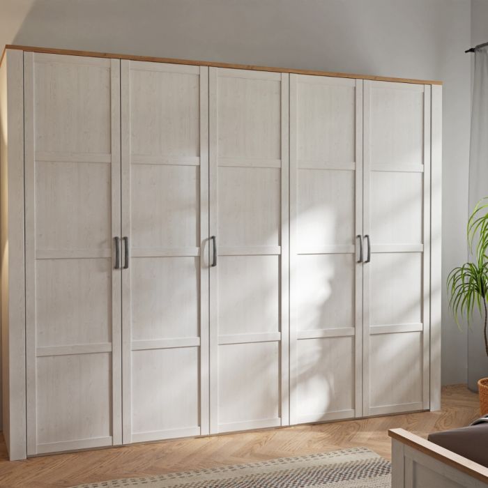 Bohol 5 Door Wardrobe in White/Riviera Oak