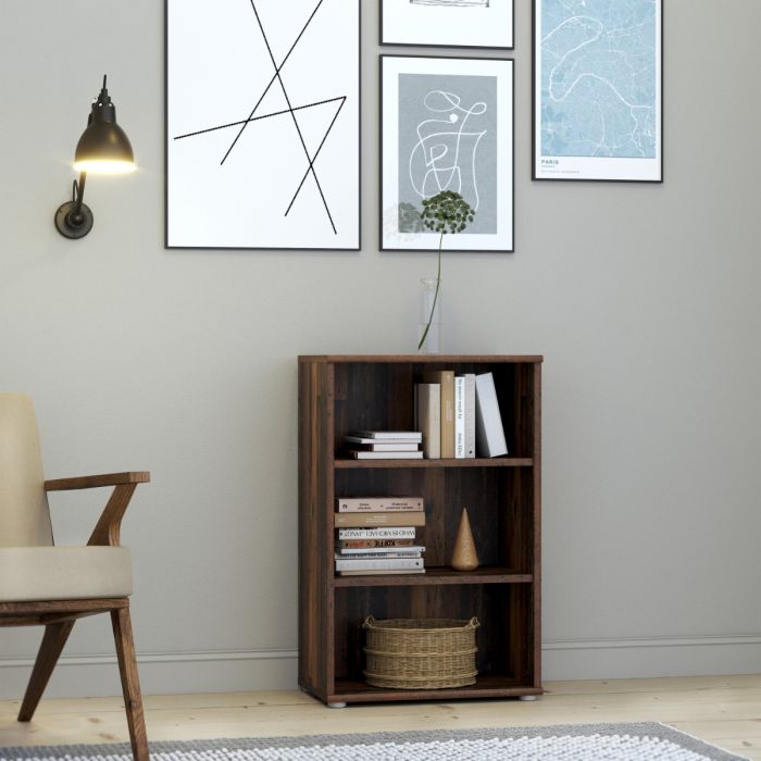 Essential Low Narrow 2 Shelf Bookcase in Vintage Oak