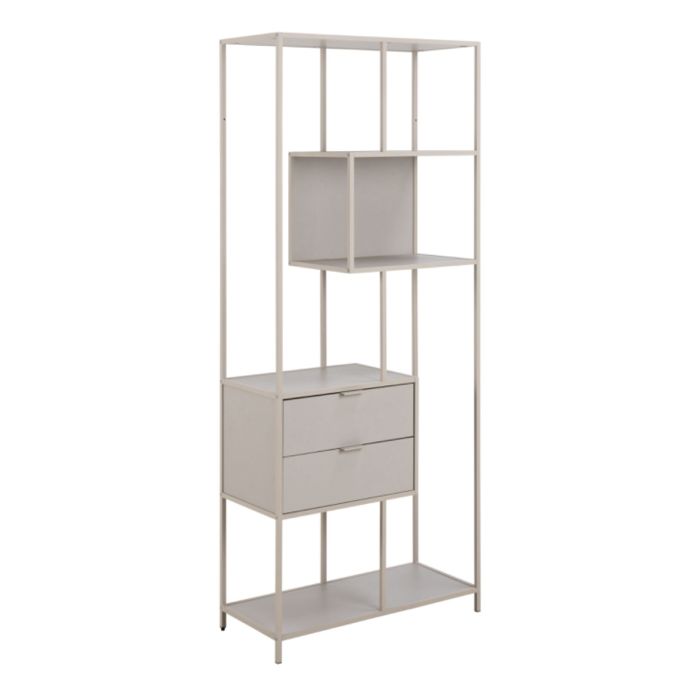 Seaford Tall Grey Metal 2 Drawer Bookcase with 4 Shelves