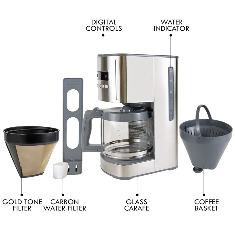 Kenmore 12 Cup Programmable Coffee Maker, Stainless Steel, with Reusable Filter