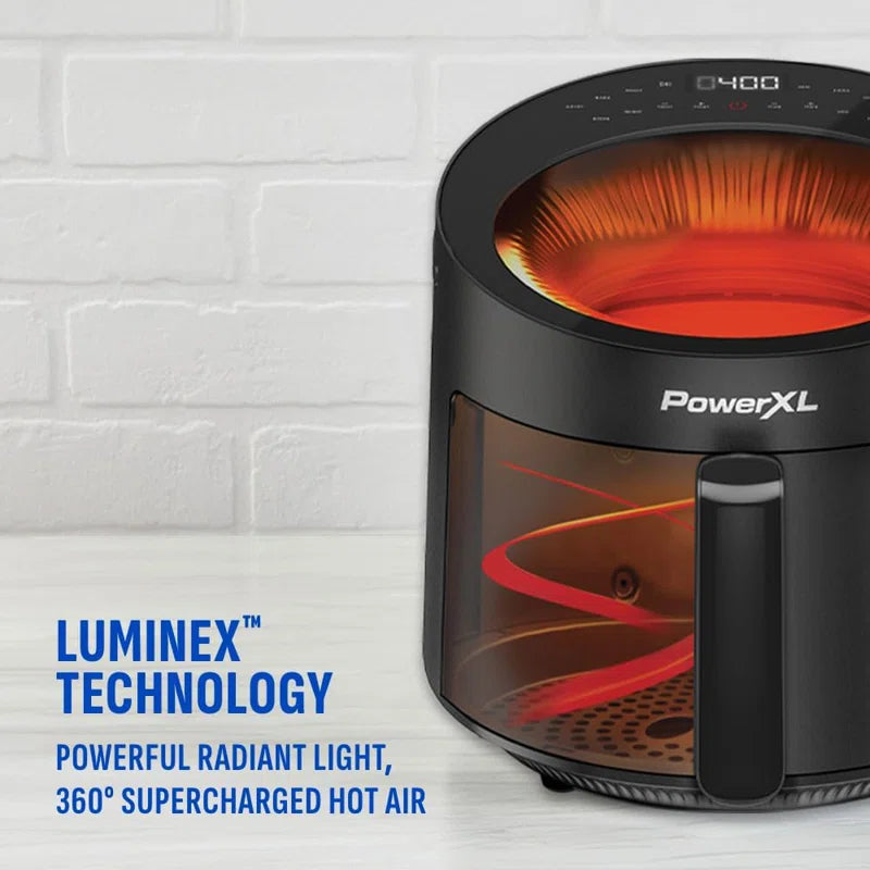 Powerxl Luminex 5.3 Qt Radiant Light Air Fryer, Heats To 400°f In 2.4 Seconds, Auto Shut-off, 12 Quick-touch Presets, Glass Skylight Window