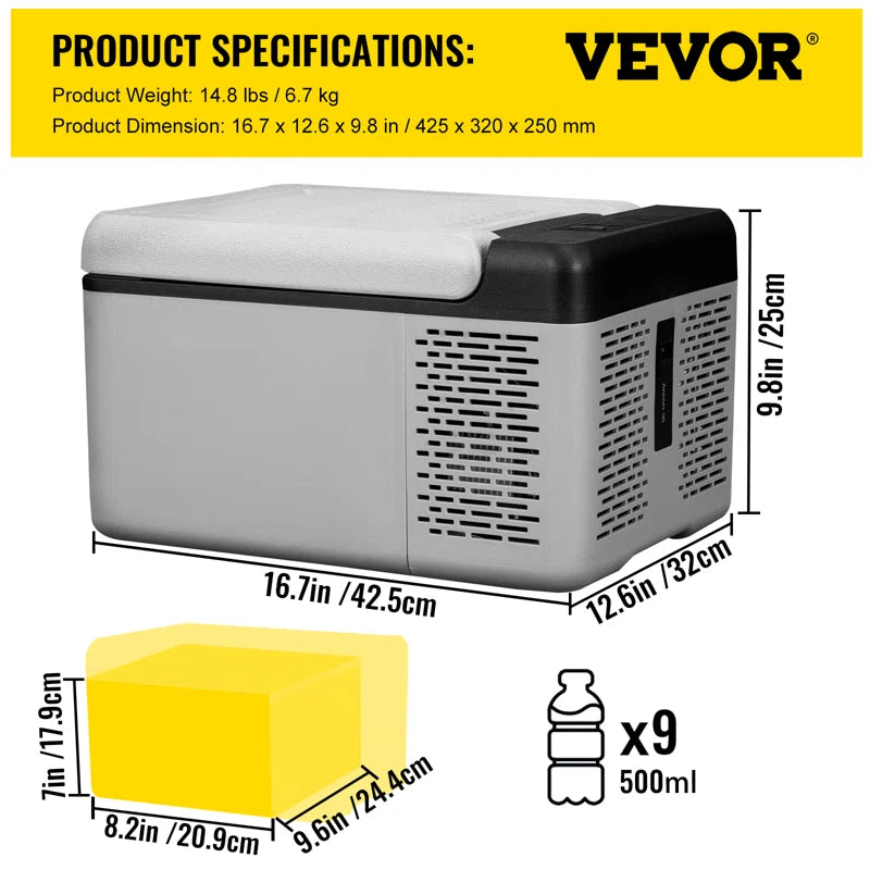 VEVOR Car Refrigerator Portable Freezer 10Qt Camping Compressor Cooler
